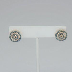 Turquoise and clear zirconia silver stud earrings